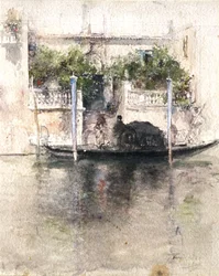 Lady Boarding a Gondola from a Palazzo
