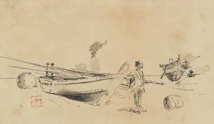 Two Japanese Fishing Boats on Shore