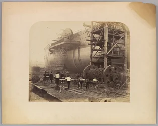 Men at Work Beside the Launching Chains of the 