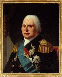Portrait of Louis XVIII (1755-1824), King of France, in military uniform with the Legion of Honour and the Cord of the Order of the Holy Spirit