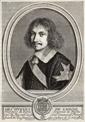 Portrait of Hugues de Lionne (1611 - 1671), Marquis de Fresnes, Lord of Berny, Diplomat and Minister of State under Louis XIV. Engraving by Robert Nanteuil