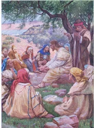 Jesus teaching his disciples to pray, from The Bible Picture Book published by Thomas Nelson, c.1950