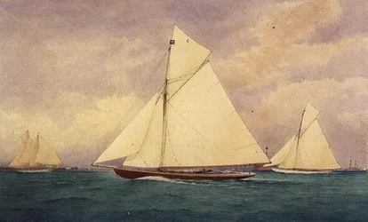 The Racing Yacht "Niagara" in the Solent, Hurst Point Beyond