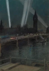 War Searchlights over Westminster Bridge