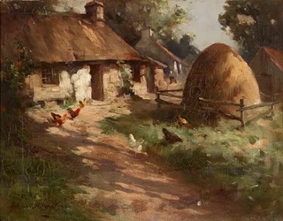 Hens By a Haystack