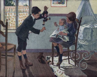 The Education of the Little Brother: In a Room, a Baby Sitting on His Big Sister