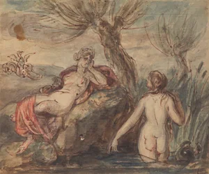 Two Women Enjoying Their Time by a Stream