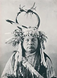 A Native American with Buffalo-Horns Headdress, 1912