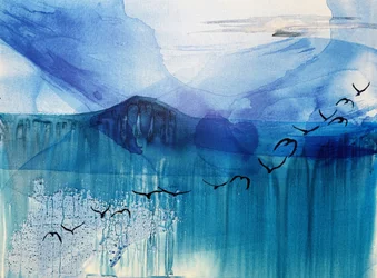 Serene Blue Seascape Birds