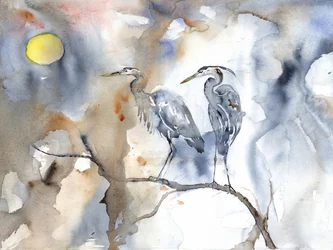 Serene Moonlit Herons