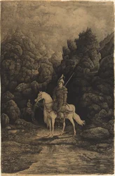 Oriental Horseman in a Desolate Mountain Landscape