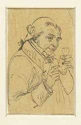 Old Gentleman in 18th Century Costume, Raising a Glass of Wine in His Left Hand
