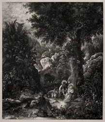 Rest on the Flight into Egypt with a Saddled Donkey