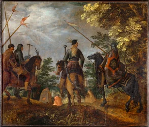 March of Polish horsemen in a forest