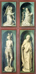 The Annunciation, St. Sebastian, St. Anthony the Great and the two Donors, panels from the reverse of the Last Judgement, c.1445-50