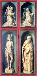 The Annunciation, St. Sebastian and St. Anthony the Great, Panels from the Reverse of the Last Judgement, c.1445-50