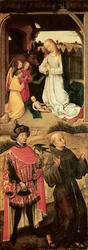 Triptych of the Calvary (left panel, the Nativity in the upper section, Saint Francis of Assisi and Possibly Saint Julian the Hospitaller in the Lower Section)