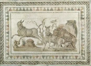 A Tiger Attacking Two Onagers, from the House of the Dionysian Procession, El-Jem