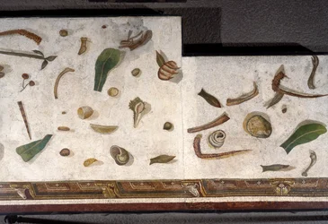 “Asarotos” (Floor unswept) Fragments of mosaic signed by Harakliton from Rome, 2nd century AD