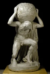 Farnese Atlas bearing the celestial globe symbolizing the astronomical knowledge of the period. Roman marble sculpture after a Greek original. 2nd century. Dimensions: 191 cm. National Archaeological Museum, Naples