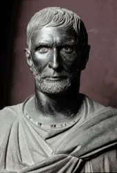 Bust of Brutus (Bruto Capitolino) (Capitoline Brutus) - Bronze sculpture, 300 BC, dimensions 79 cm - Rome, Musei Capitolini, Palazzo dei Conservatori, Sala dei Trionfi - Bust of Lucius Junius Brutus, known as Capitoline Brutus - Bronze sculpture