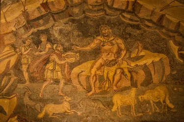 Cyclops floor mosaic, Villa Romana del Casale, Piazza Armerina, Sicily, Italy