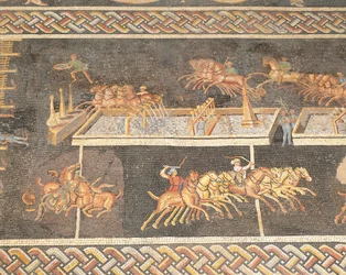 Mosaic Work depicting the Games of the Circus, Quadriga Race, Lyon, France