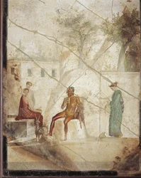 Fresco depicting Pan and Nymphs from Pompeii, Italy