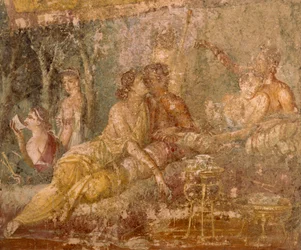 Fresco Depicting Triclinium Scene, from Pompei, Italy