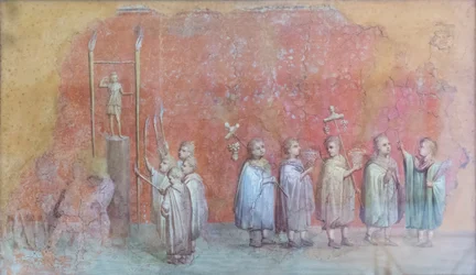 Fresco fragment of a calendar depicting children in a procession, possibly the celebrations of emperor Severus