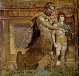 The centaur Chiron and Achilles child. Fresco from the Basilica of Herculaneum. Roman Art Naples, Museo Archeologico Nazionale