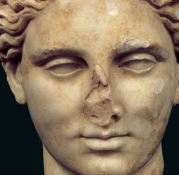 Head of Apollo Sauroktonos (the lizard killer) copy of a 4th century Greek bronze by Praxiteles, found in Kifissia (detail)