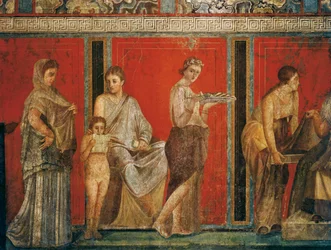 Initiation rites of the cult of Dionysus, fresco from the Villa Dei Mysteri
