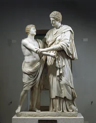 Marble sculptural group portraying Orestes and Electra