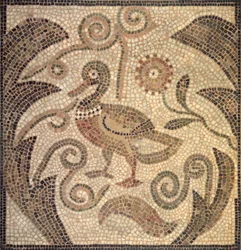 Mosaic of a Duck Facing Left in Vines