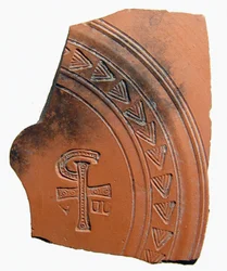 Pottery sherd with a combination of letters that forms an abbreviation for the name of Jesus Christ, North Africa, c. 4th century AD