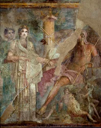 Roman art: “The marriage of Zeus and Hera on Mount Ida”. Roman fresco from the House of the Tragic Poet in Pompeii. 1st century AD. Naples, Museo Archeologico Nazionale