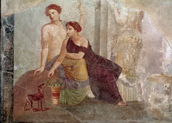 Two Women Playing with a Goat (1st century BC). Fresco. Louvre Museum, Paris
