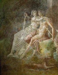 Roman Art: Venus and Mars. Fresco from the house of the Guitarist in Pompei. 3rd style