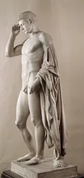 Roman Art: statue of the Roman Emperor Augustus (Octavian) (63 BC-14 AD). Paris, Louvre Museum
