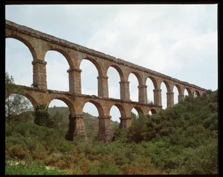 Roman Art: view of the Aqueduct of Tarragona (Aqueduct of the Ferreres or Pont du Diable) 1st century, Spain