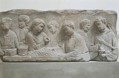 Roman Funerary Stele Depicting a Scene of Tax Payment