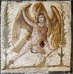 Ganymede is taken away by an eagle. Mosaic from a villa of the family of Emperor Septius Severe. End of 2nd century AD