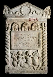 Cinerary urn in Paris marble by Flavia Sabina, offered by her daughter and son-in-law. 2nd century AD. from Rome. Louvre Museum