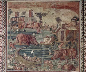 Roman Art: Nile Landscape Mosaic from a Villa on the Aventino Hill, Rome (1st-2nd Century)