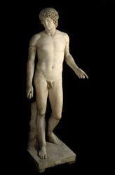 Roman art: representation of Antinous (ca. 110-130 AD) Farnese, young man lover of the Roman emperor Hadrian. Marble sculpture. 130-138 AD. Archaeological Museum of Naples