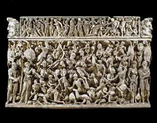 Roman Art: Scene of Battles Between Roman Warriors and Barbarians