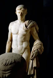 Roman art: statue of Emperor Claudius I (Tiberius Claudius Drusus) (10 BC-54 AD) from Formia. Museo Archeologico Nazionale, Naples