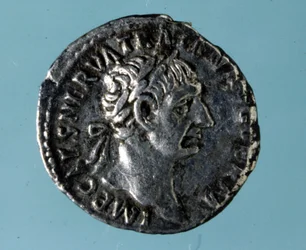 Silver coin with the effigy of the Roman Emperor Nerva (26 - 98).