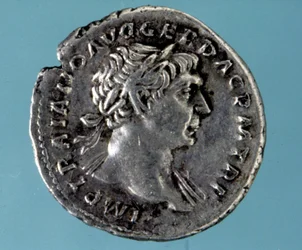 Silver coin with the effigy of the Roman emperor Trajan (53-117). Collection of the Medagliere of Milan.